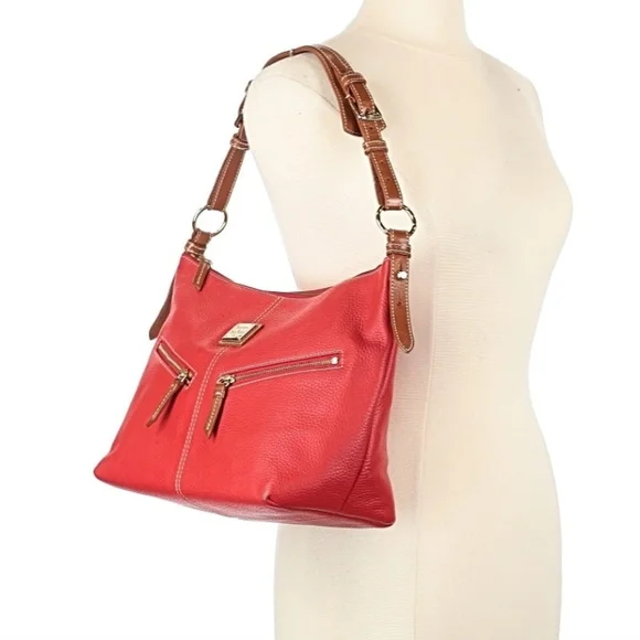 ❤️👜 Dooney & Bourke Red Leather Hobo with Brown Trim - Picture 3 of 6